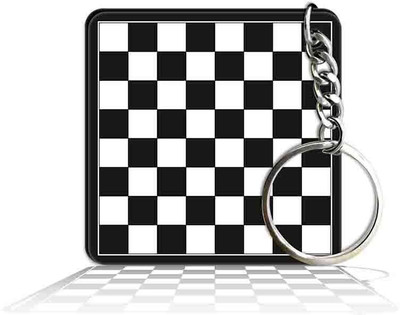 Party Gift Printed Square Keyring Keychain D - Chess Board Black W Key Chain