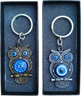 MYV Combo Of Evil Eye Owl for Good Luck Charm Metallic Keychain for Car (Pack of 2) Key Chain