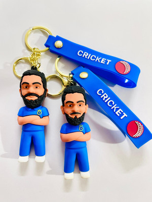 GKM Cricketer Virat Kohli & Rohit Sharma 3D PVC rubber keychain with strap Key Chain