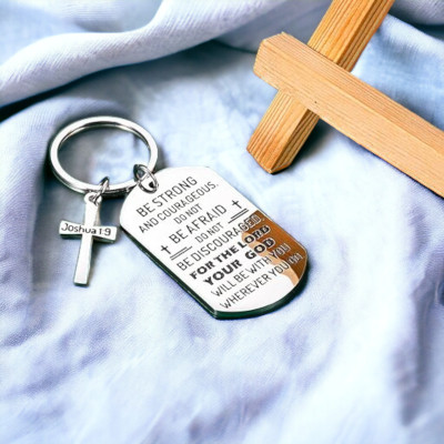 Shiv Jagdamba Religious Cross Be Strong And Courageous Joshua 1.9 Silver Keychain KeyShiv6 Key Chain
