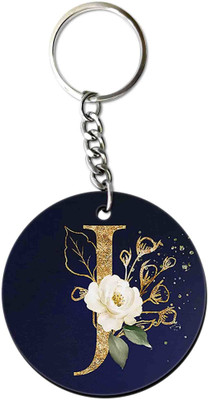 Party Gift Printed Round Keyring for Bag Wallet Purse Alphabet Letter Keychain J Key Chain