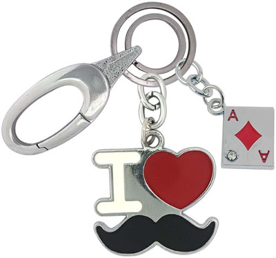 HANDSOME ISK Strong and Durable I Love Mustache With Playing Card Diamond Locking Lock Key Chain