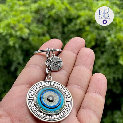gtrp Blue and Silver Color Round Evil Eye for Bike/Car Gifting 07-New863 Key Chain