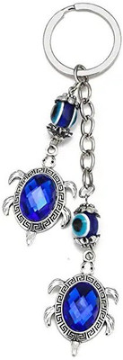 Lenity Blue Silver Evil Eye Double Turtle Keychain For Bike/Car Gifting With Key Ring Key Chain