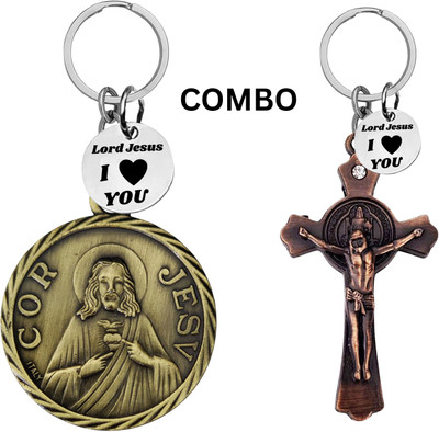 M Men Style Lord Jesus Keychain Combo– Sacred Heart Religious Keyring Set SkeyCom623-662 Key Chain