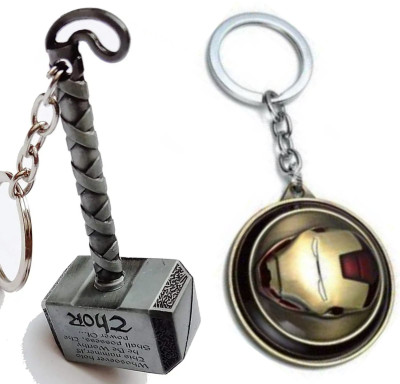 Jainsburys Combo of Thor hammer & Ironman Rotating keychain Key Chain