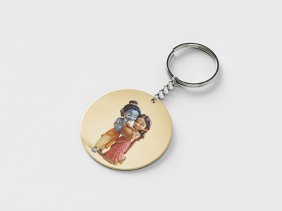 DGG Cute Radha Krishna Cartoon Round Keychain for Car, Bike, and Bags Key Chain