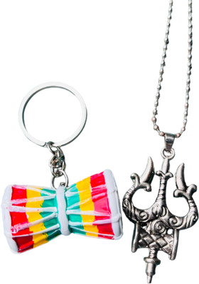 Skycart OM Trishul and Shiva Damru Religious Pendant for Men and Women Key Chain
