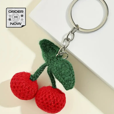 Snowys Shop Handmade Crochet Cherry Keychain for Girls- Cute Yarn Charm, Bag Charm Accessory Key Chain