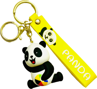 GKM Cute Playing Panda with Ball 3D keychain with strap charm Key Chain