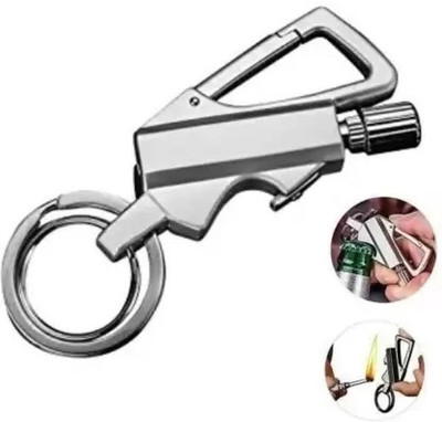 ASTOUND Keychain Multitool with Flint Metal Matchstick Fire Starter-Silver Pocket Lighter(Silver)