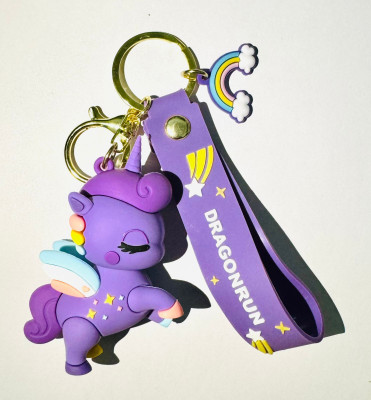 SHRI JI Cute Sleeping Purple Unicorn Keychain with Strap and Rainbow Charm Key Chain