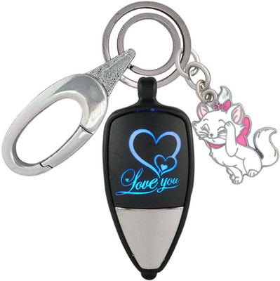 HANDSOME ISK Multicolor Love u Light Push Botton ON/OFF With White Cat Locking Lock Key Chain