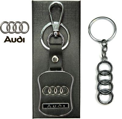 FLAMBE New Audi Car Leather Keychain Steel Logo Keychain Pack Of 2 Key Chain