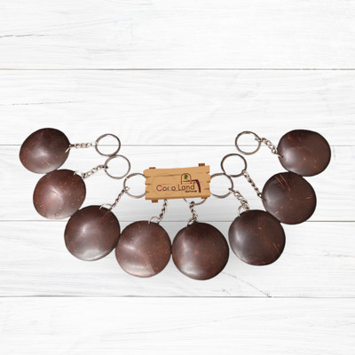 Coco Land Coconut Shell Raw Keychain 50 mm Dia Glossy Polished /Custom Keychain Pack of 8 Key Chain