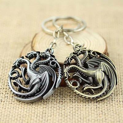 GSV Game Of Thrones 3 Headed Dragon Keychain (Silver/Golden)Pack-2 Key Chain