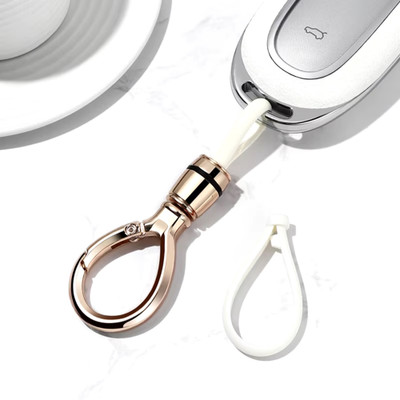 Augen Car Key Gift with Metal Ring Scratch-Resistant With 2 Loops(White Gold, Oval) Key Chain