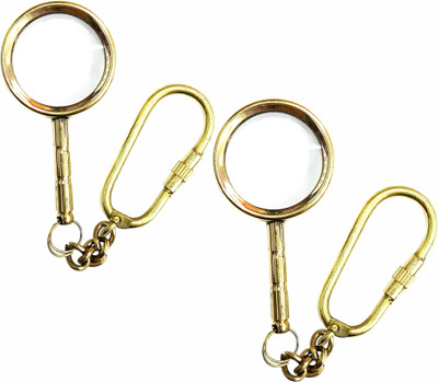 GOLA INTERNATIONAL Hand Crafted Nautical Solid Brass Set Of 2 pcs Magnifying Glass Key Chain Key Chain