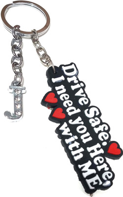 Meeko.com J letter with Drive Safe Rubber key chain 0J Key Chain