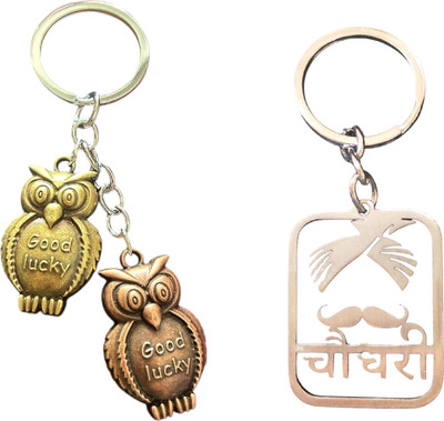 MOREL DOUBLE LAYER Owl Good Luck Metal Keychain AND CHAUDHARY With Moustache KEYCHAIN Key Chain