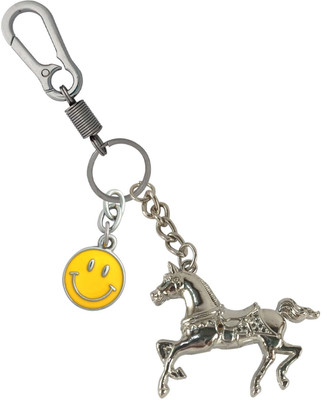 SHOKY LOOKS Running Horse Symbol for Good Luck With Smiley Locking Hook Key Chain