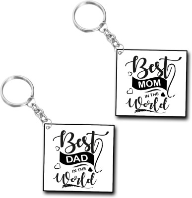 Rhymax Best Mom in the World and Best Dad in the World Combo of 2 Printed Key Chain