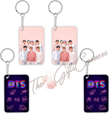 TheGiftsCorner Bts Keychain Hd Printed Bts Army Keychain For Bts Lover ( 2 Pink 2 Neon) Key Chain