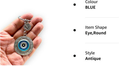gtrp Blue and Silver Color Round Evil Eye Keychain for Bike/Car Gifting 06 Key Chain