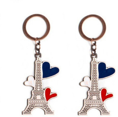Blue Aura Combo Set of Eiffel Tower With Hearts Metal Key Chain
