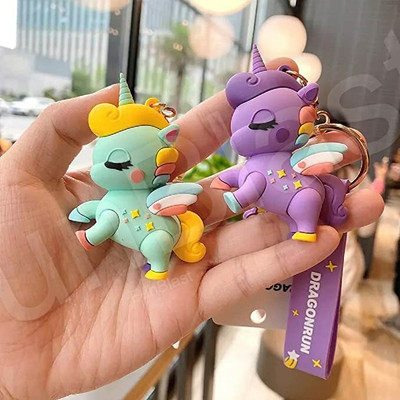 gtrp 3D Fancy Rubber Key Chain, Stylish Design Unicorn Key 2Pes Key Chain