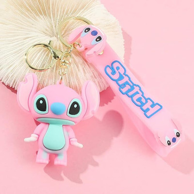 VRT Cute STITCH 3D Keychain With Charm New LONG Rubber RIBBON For Car/Bike/BAGS Key Chain