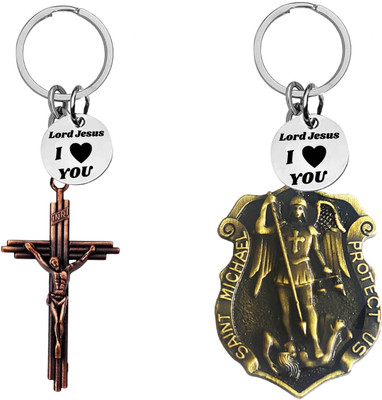 The Men Gift Jesus cross & Saint Michael Medal Keychains ShivkeyCom668-645 Key Chain