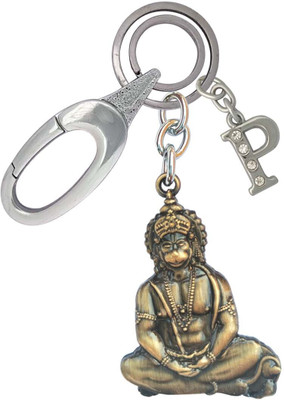 SHOKY LOOKS Double Sided Hanuman Symbol OF Good Luck With P Letter Locking Lock Key Chain