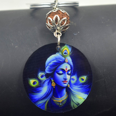 AFH Lord Krishna Rudraksha Charm Religious Acrylic Keychain for Men and Women Key Chain