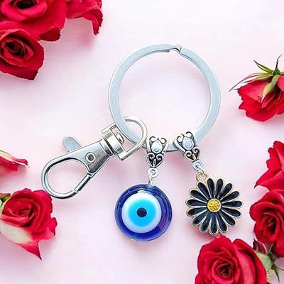 Shilpmart Evil Eye and Daisy Keychain, Blue Glass Protection Charm Key Chain