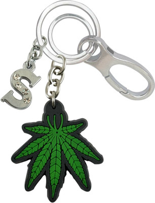 SHOKY LOOKS Attractive Green Leaf In Rubber With S Letter Durable Locking Lock Key Chain