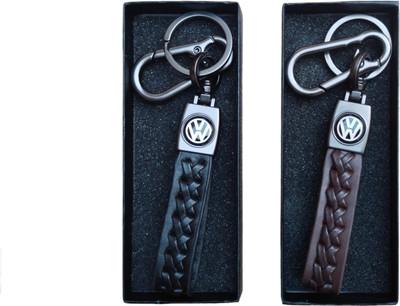 JNV Black And Brown Leather Keychain Compatible With Volkswagen Car Key Chain