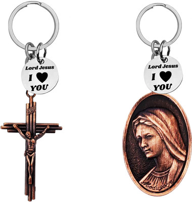 M Men Style Jesus cross and Virgin Mary medallion Keychains ShivkeyCom668-641 Key Chain