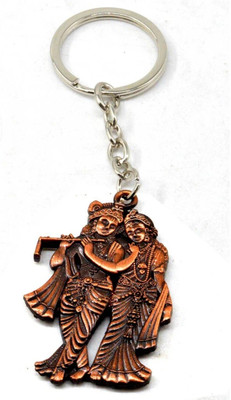 Meeko.com Antique Golden Plated Radha Krishna Double Sided High Quality Metal Key Chain Key Chain