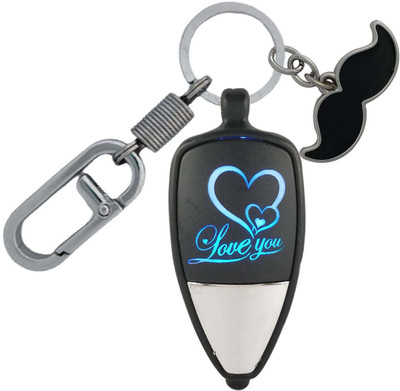 SHOKY LOOKS Multicolor Love You Light With Black Mustache High Quality Locking Lock Key Chain