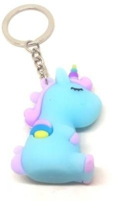 hurrio cute Sleeping Light Blue Unicorn With Steel Ring Keyring Key Chain Key Chain