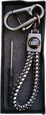 JNV Handwoven Leather Thread Keychain Compatible With Audi Car ( Black And White ) Key Chain