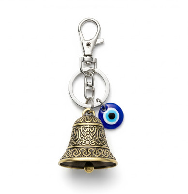 VERVECOLLECTION Copper Temple Bell Key chain TibetanBell KeyChain with Evil Eye Green Hook Pack1 Key Chain