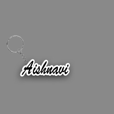 SY Gifts SYG Aishnavi Name Keychain White And Black Key Chain