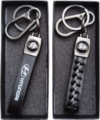 JNV Black Leather Keychain Compatible With HYUNDAI Creta | Alcazar Car | Pack Of 2 Key Chain