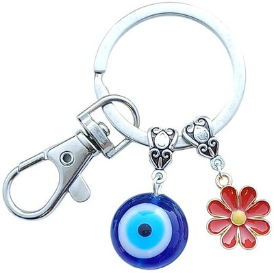 Shilpmart Evil Eye Keychain with Red Flower Charm, Key Chain