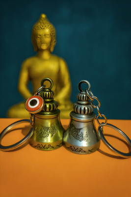 vcom Pack of 2 Guardian Blessing Bell Keychain for Bike, Car & Home (Golden & Silver) Key Chain