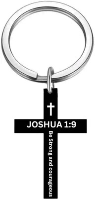 The Men Gift Bible Verse Keychain Christian Cross Black JOSHUA 1:9 ShivKey202565 Key Chain
