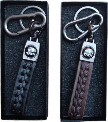 JNV Black And Brown Leather Keychain Compatible With Tata Car Key Chain