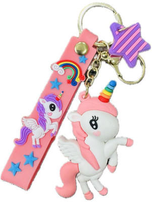SHRI JI PVC Rubber Flying Unicorn Keychain with Strap & Charm (Baby Pink) Key Chain